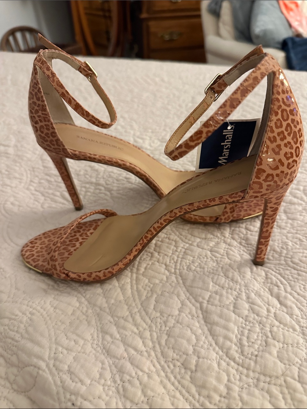 Banana Republic Leopard Print Ankle-Strap Heels in Tan - Picture 3 of 4